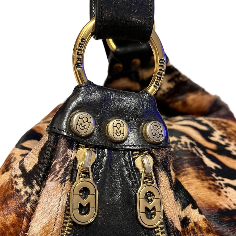 👜 Marino Orlandi Italian Classic Black Leather & Shorthair Fur Bucket Sling Bag - Picture 16 of 17